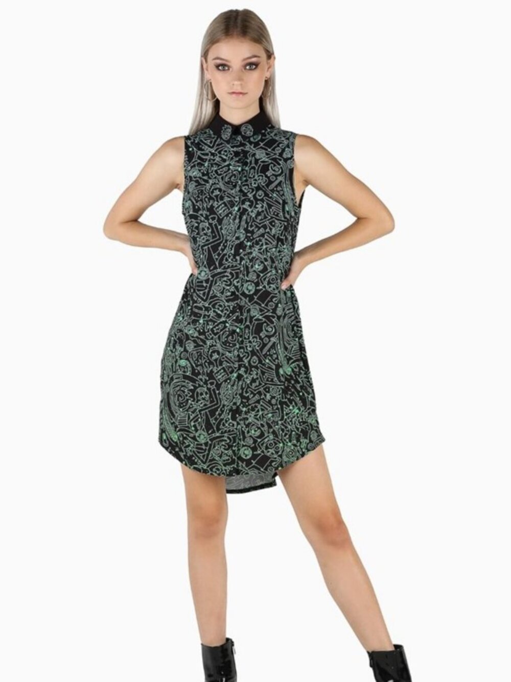 Blackmilk Rick and Morty Get Schwifty Business Time Shirt Dress Sleeveless XS